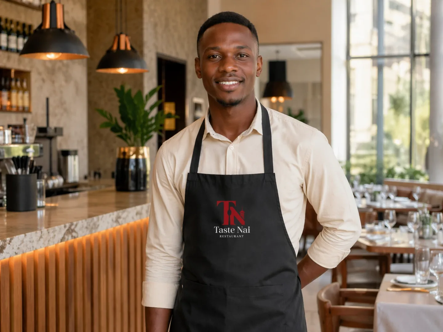 A member of the Taste Nai floor team attending to guests in the dining room